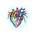 Anatomical Heart repaired with cloth patches tattoo design idea