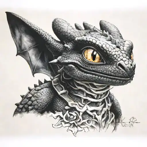 Toothless from how to train your dragon with skull  tattoo design idea