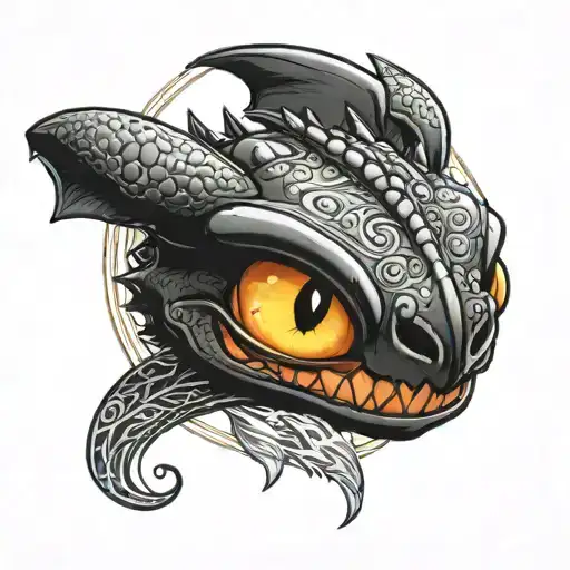 Toothless from how to train your dragon with skull  tattoo design idea