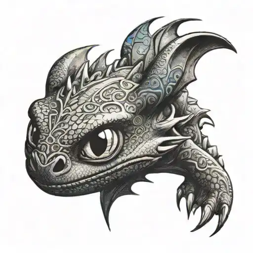 Toothless from how to train your dragon, half toothless half skull tattoo design idea