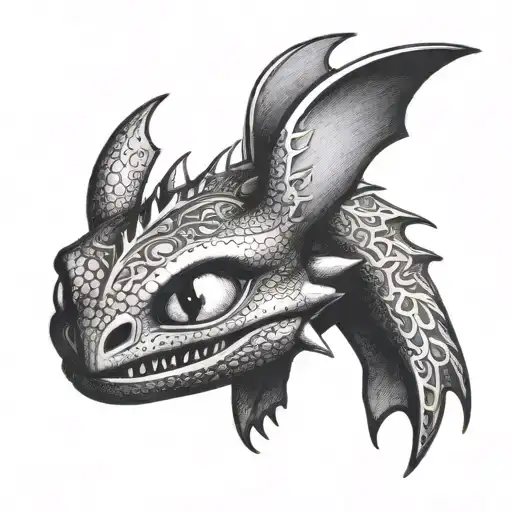 Toothless from how to train your dragon, half toothless half skull tattoo design idea