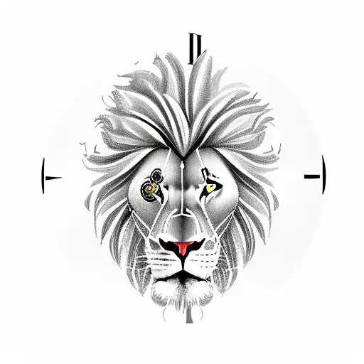 spartan warrior and a lion and a rose and a clock tattoo design idea