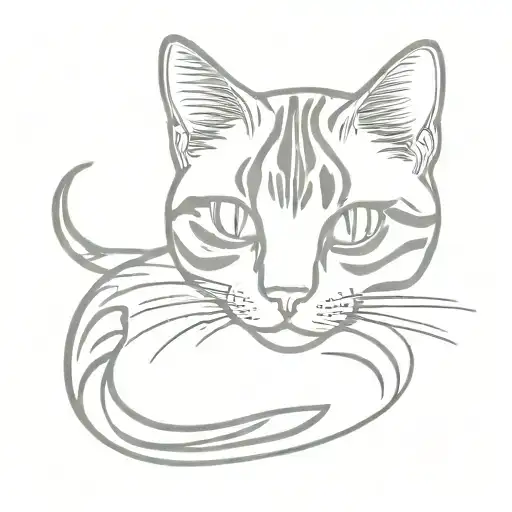 grey tabby cat curled tattoo design idea