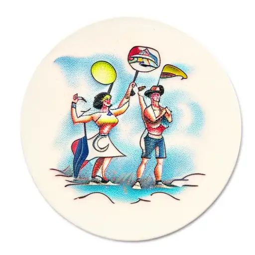 A disc golf scene with friends and family playing in a warm climate tattoo design idea