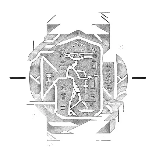 A hieroglyphic-inspired tattoo design spelling out the word 'SEO' in a futuristic font tattoo design idea