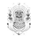 A hieroglyphic-inspired tattoo design spelling out the word 'SEO' in a futuristic font tattoo design idea