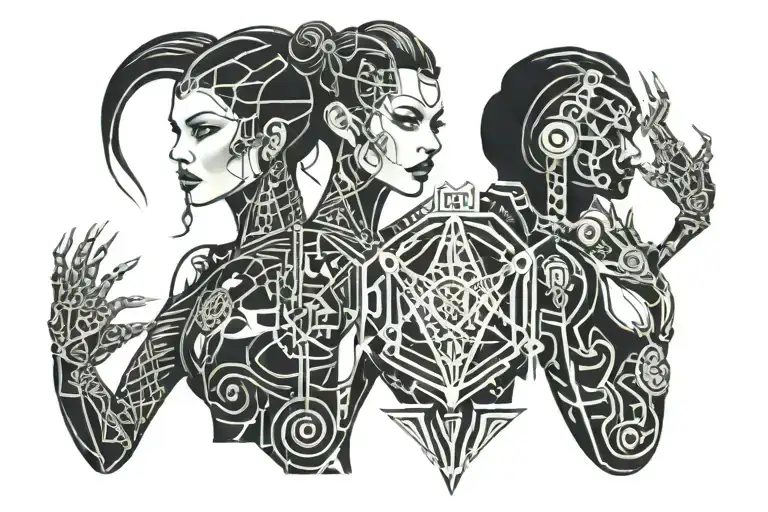 Goth Cyborg Gemini Sisters Conjoined tattoo design idea
