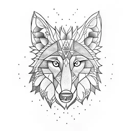 flower with wolf tattoo design idea