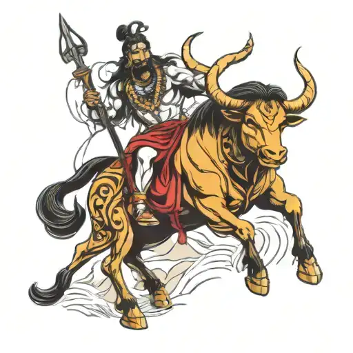 ai create lord shiva ride bull, and background with mountains  tattoo design idea