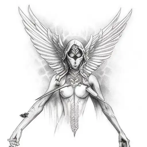 Winged Death  holding a scyte in one hand and the earth in the other hand tattoo design idea