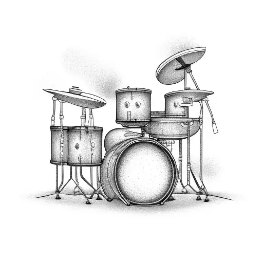 A drum set with mechanical gears with electrical guitar and bass tattoo design idea