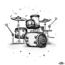 A drum set with mechanical gears tattoo design idea