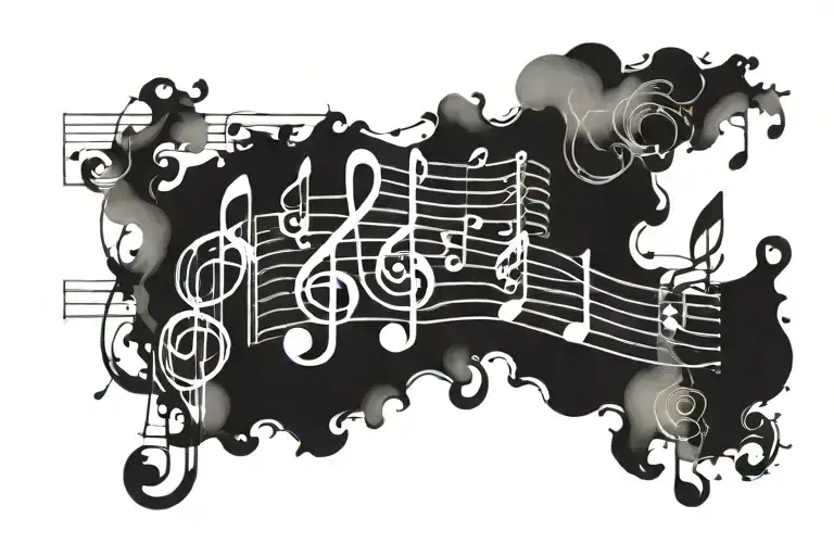 A music sheet with hidden military symbols tattoo design idea