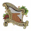 Irish harp in front of tartan background  tattoo design idea
