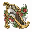 Irish harp in front of tartan background  tattoo design idea