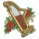 Irish harp in front of tartan background  tattoo design idea