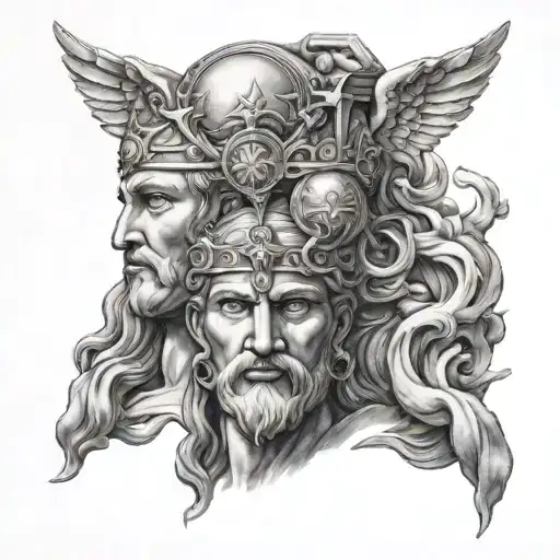 Janus God protection tattoo design idea
