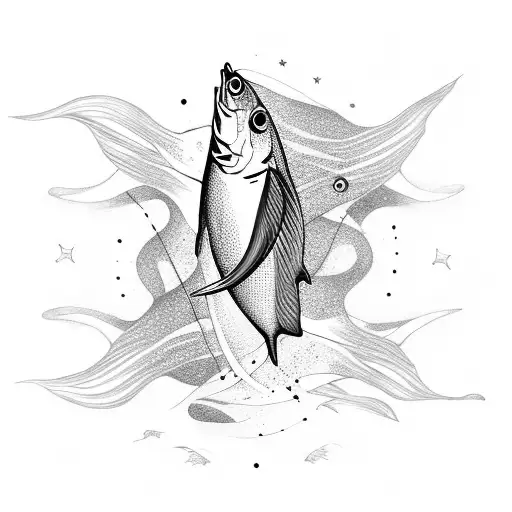 Fish with tides and stars tattoo design idea