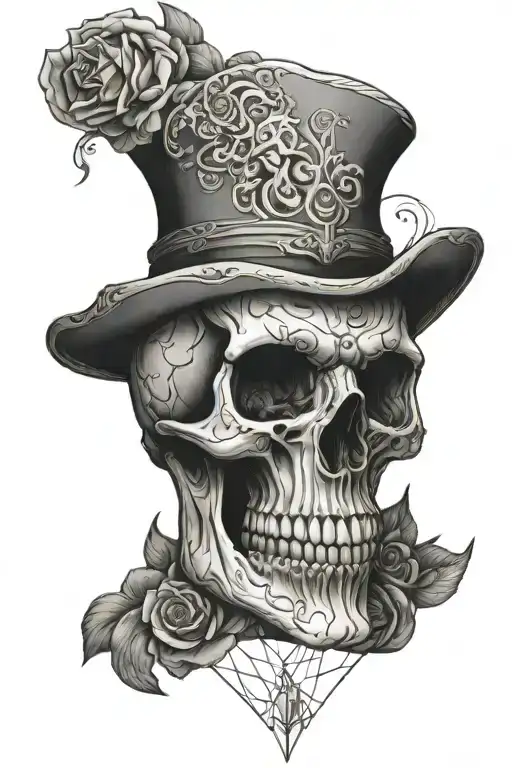 line work skull on 3d tattoo design idea