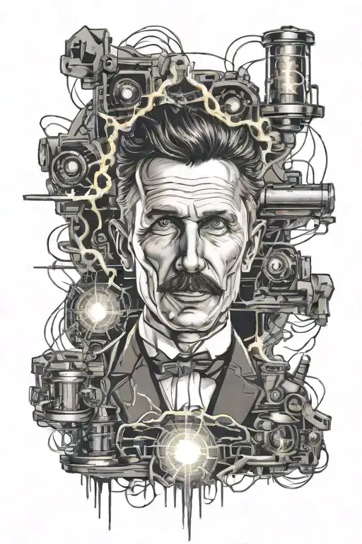 At the top, there should be Nikola Tesla's face, and at the bottom, a Tesla coil. tattoo design idea