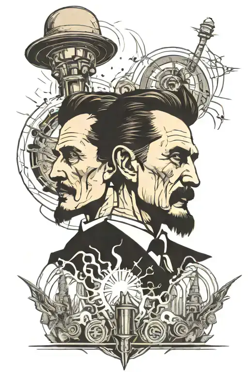 At the top, there should be Nikola Tesla's face, and at the bottom, a Tesla coil. tattoo design idea