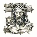 Jesus with cross and lion roaring tattoo design idea