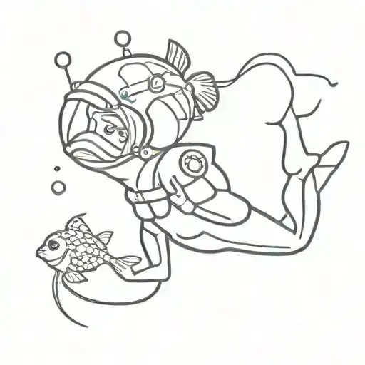 scuba diving and neuroscience tattoo design idea