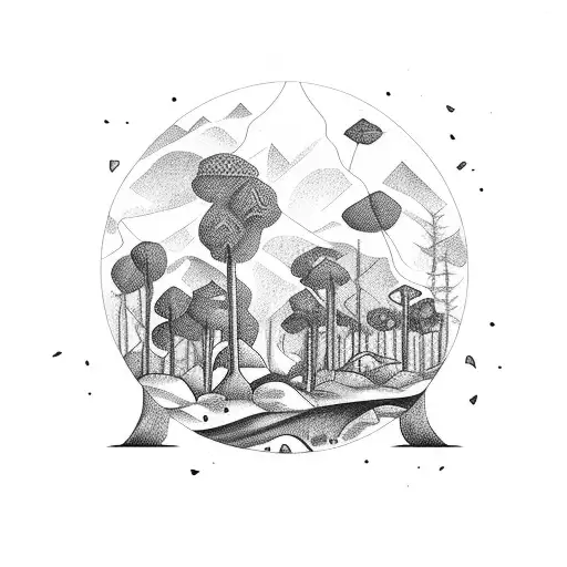 Brazilian rainforest landscape with a football hidden among the trees tattoo design idea