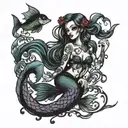 goth siren mermaid tattoo design idea