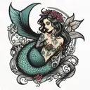 goth siren mermaid tattoo design idea