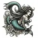 goth siren mermaid tattoo design idea