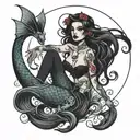goth siren mermaid tattoo design idea
