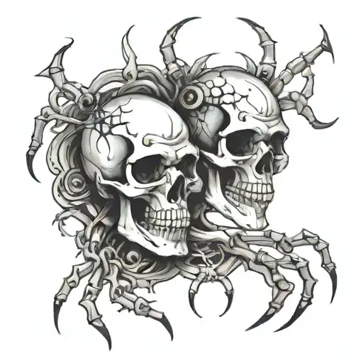 skulls with spider legs on the collarbones tattoo design idea