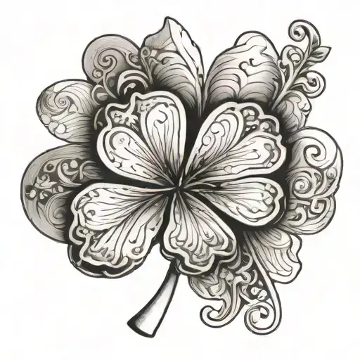 five-leaf clover with the initials of names in the petals alexand Vadim Vladislav Yaroslav, one petal is free or painted over tattoo design idea