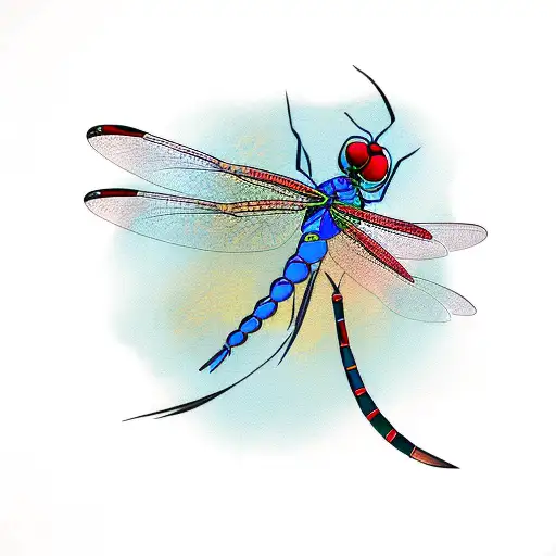 A dragonfly gracefully flying over a serene lake, symbolizing resilience and strength tattoo design idea