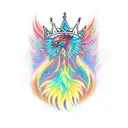 A phoenix rising from the ashes with a crown on its head tattoo design idea