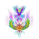 A phoenix rising from the ashes with a crown on its head tattoo design idea