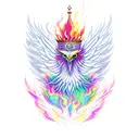 A phoenix rising from the ashes with a crown on its head tattoo design idea