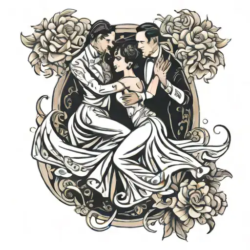 ballroom dancing couple tattoo design idea