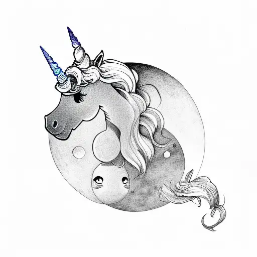 Moon and unicorn  tattoo design idea
