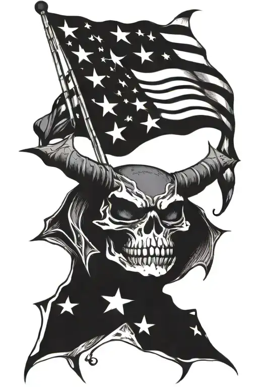 Death Bat and American Flag primarily black tattoo design idea