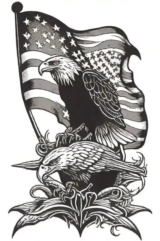 Death Bat with american flag and bald eagle  tattoo design idea