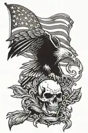 Death Bat with american flag and bald eagle  tattoo design idea
