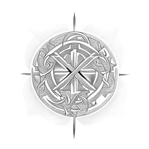 tribal cross with life/death ambigram across middle of cross tattoo design idea