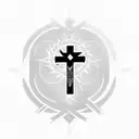 tribal cross with life/death ambigram across middle of cross tattoo design idea