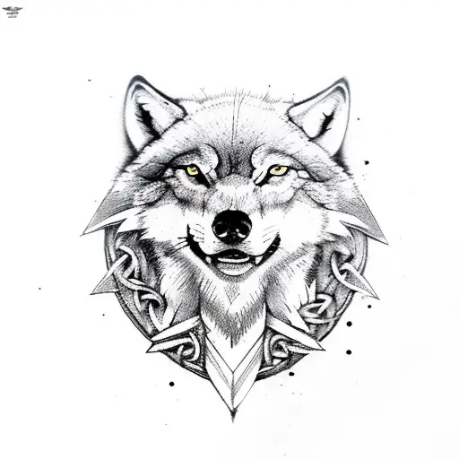 Incorporate a Viking axe with a pack of wolves tattoo design idea
