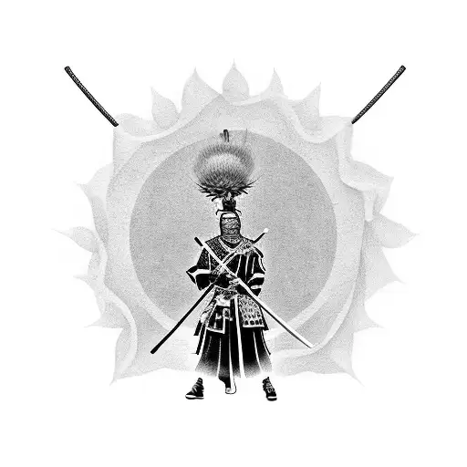 Samurai warrior holding a Scottish thistle tattoo design idea