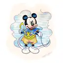 A traditional-style tattoo of Mickey Mouse wearing a superhero cape tattoo design idea