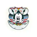 A traditional-style tattoo of Mickey Mouse wearing a superhero cape tattoo design idea