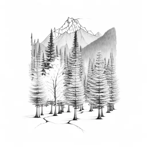 forest with french alps mountain tattoo design idea